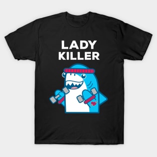 Funny Lady Killer Shark Weight Lifting BodyBuilder T-Shirt